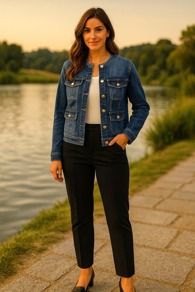 Voggo Gold Button Mandarin Denim Jacket (5P.PACK)