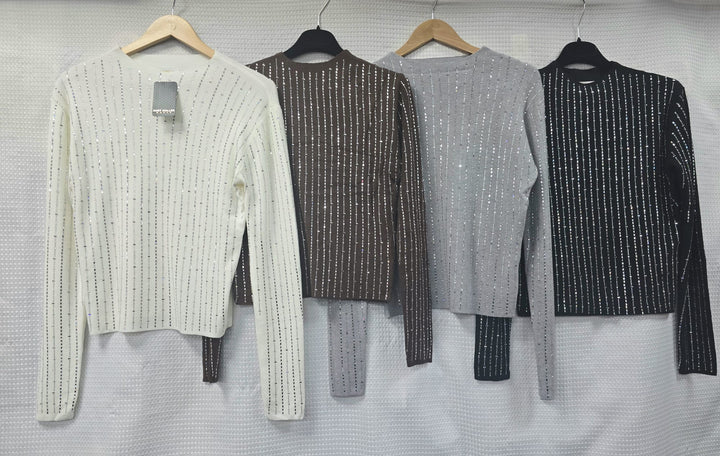 Silver Detailed Sparkle Fine Knit Top (2p.pack)