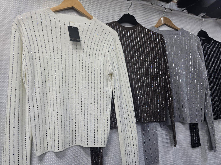 Silver Detailed Sparkle Fine Knit Top (2p.pack)