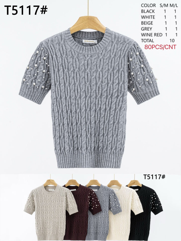 Pearl Trim Cable Knit Top (2p.pack)
