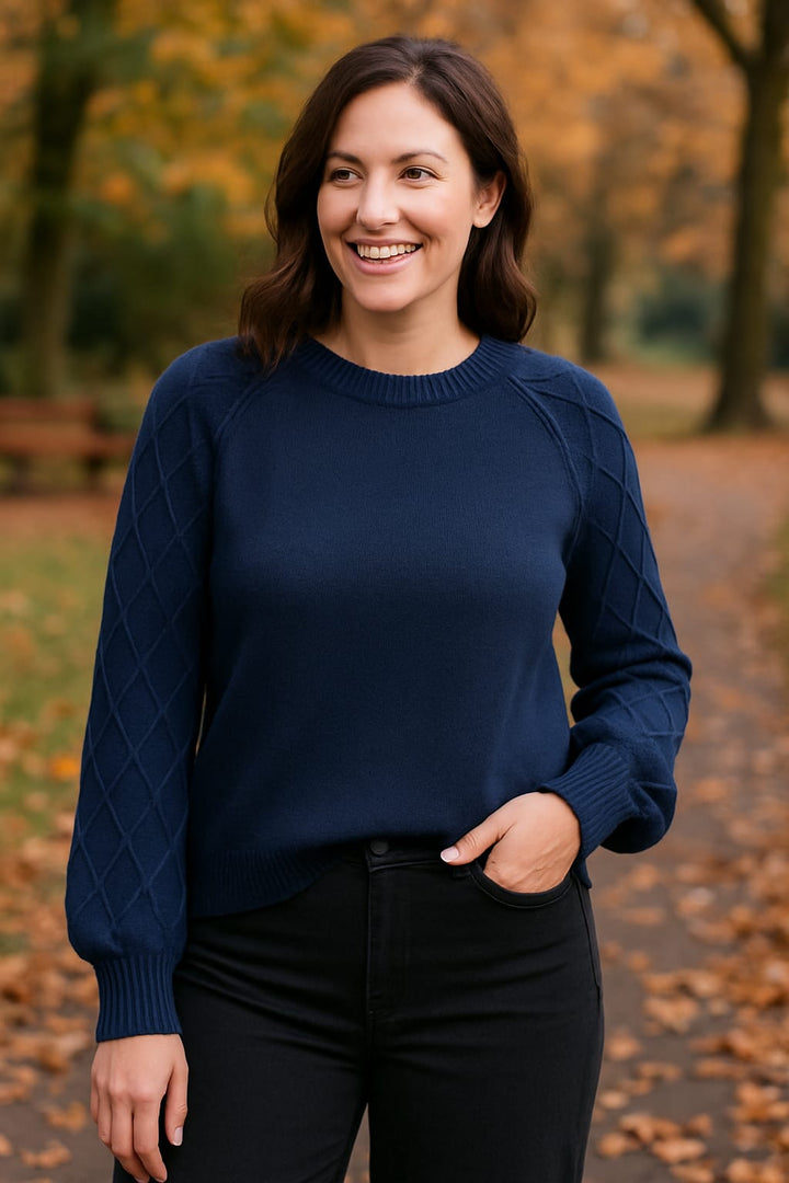 Diamond Cable Detail Sleeve Crew Neck Knit Jumper (2p.pack)