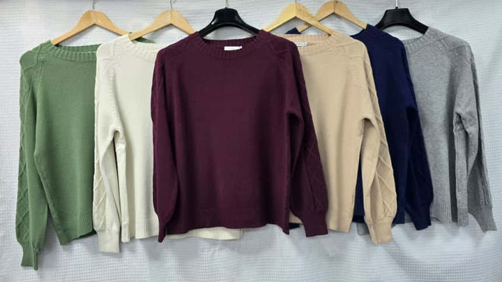Diamond Cable Detail Sleeve Crew Neck Knit Jumper (2p.pack)