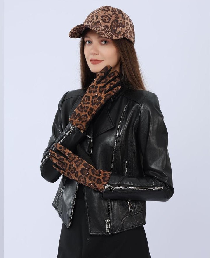 Soft Suedette Leopard Crystal gloves