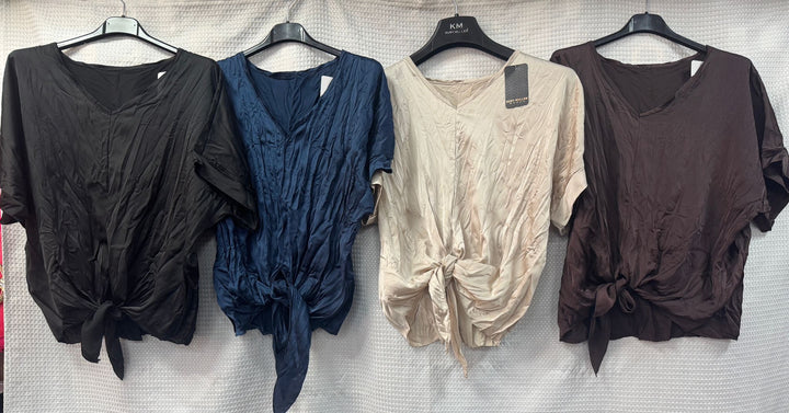 Crinkle Satin Tie Knot Top