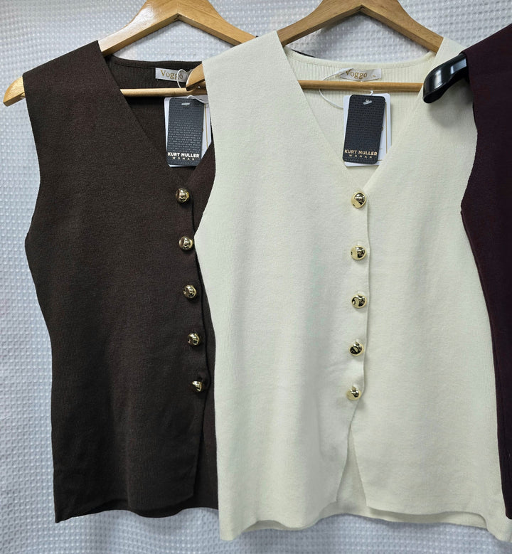 Gold Metal Button Wool Blend V Waistcoat (2p.pack)