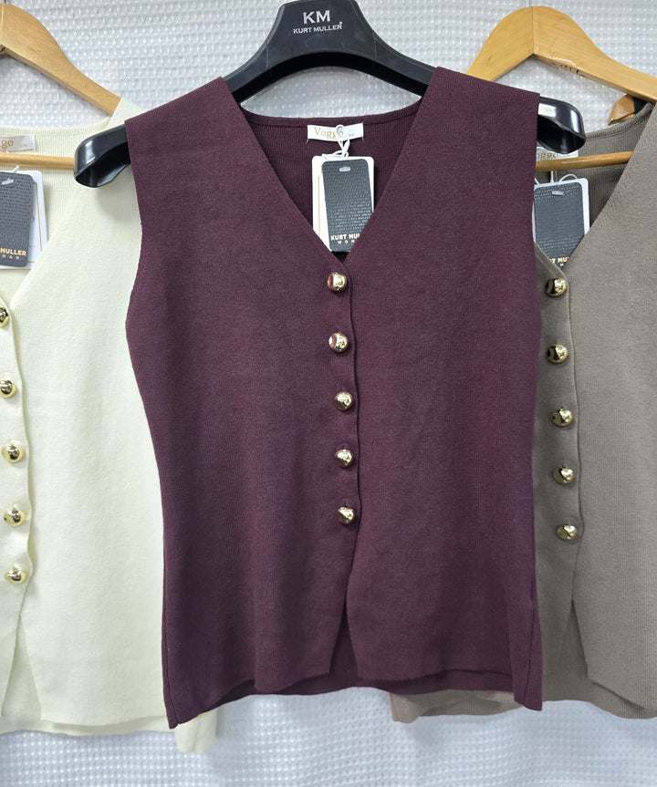 Gold Metal Button Wool Blend V Waistcoat (2p.pack)