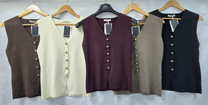 Gold Metal Button Wool Blend V Waistcoat (2p.pack)