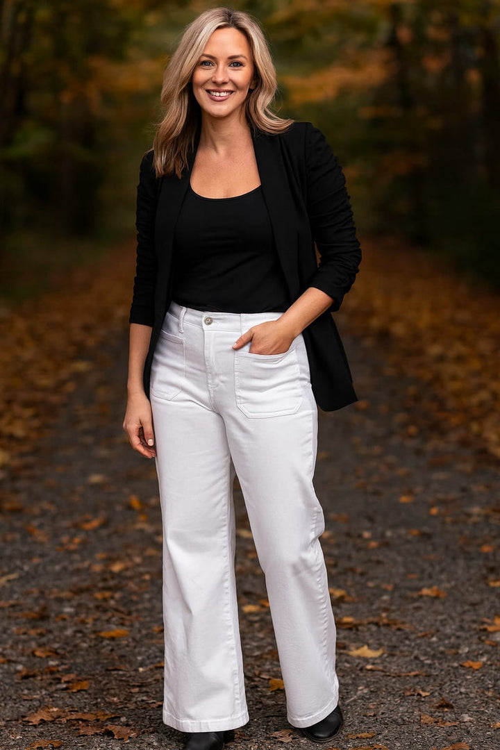 Wide Leg White Two Front Pocket Voggo Jeans (5P.PACK)