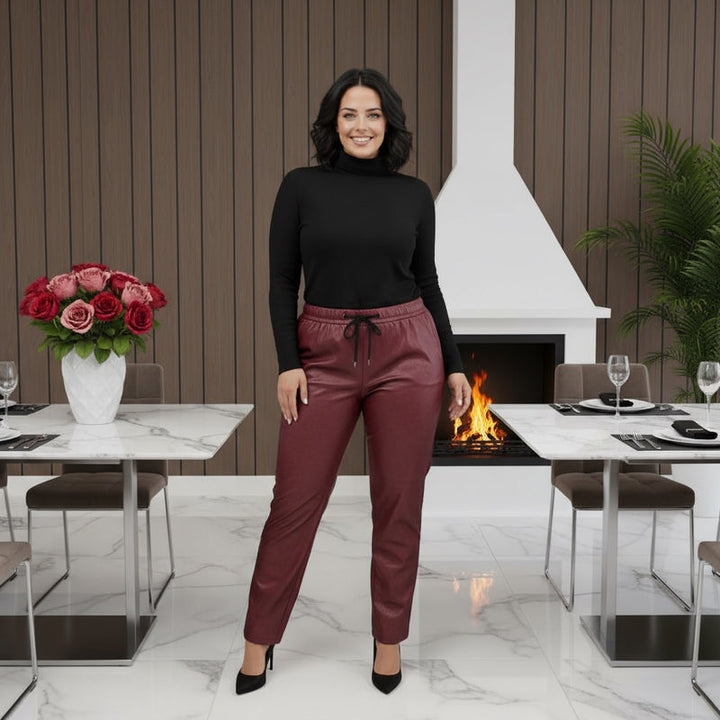 Wide Leg Vegan PU Leather Bi- Stretch Trousers