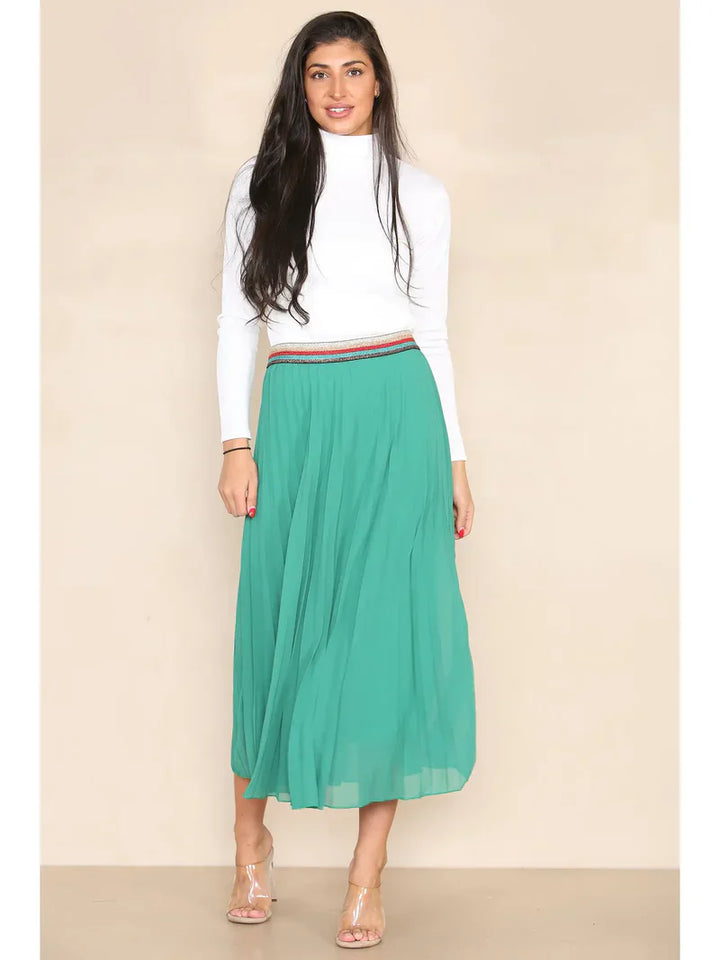 Pleated Midi Skirt with Rainbow Elasticated Waistband