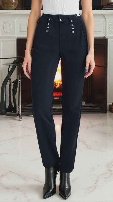 Voggo Black Wide Leg Jeans with Silver Buttons (5p.pack)