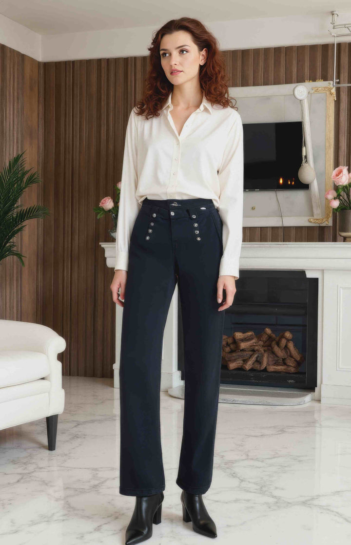 Voggo Black Wide Leg Jeans with Silver Buttons (5p.pack)