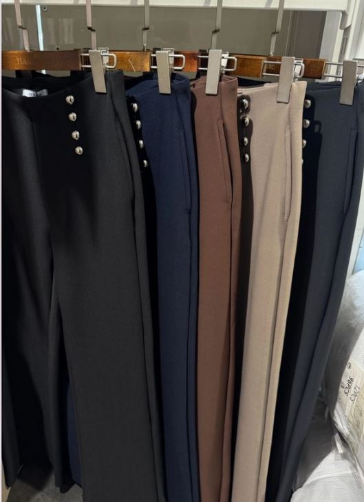 Silver Button Wide Leg Bi Stretch Trousers (4P.PACK)