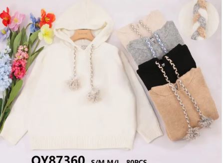 Soft Touch Contrast Tassle Hoodie Jumper (2p.pack)