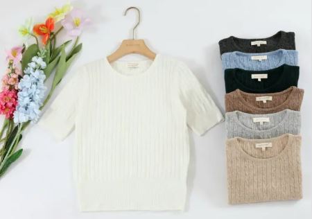 Wool Blend Cable Crew Neck Knit (5p.pack)