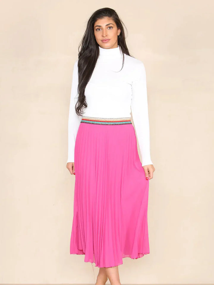 Pleated Midi Skirt with Rainbow Elasticated Waistband