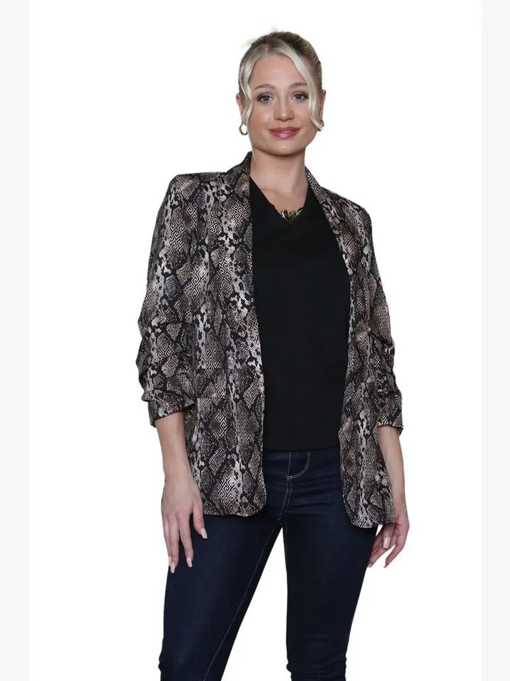 (6P.PACK) Oversized Reptile Print Rouched Sleeve Blazer