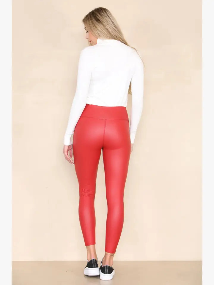 (2P. PACK) Regular Leather Look High Waisted Leggings