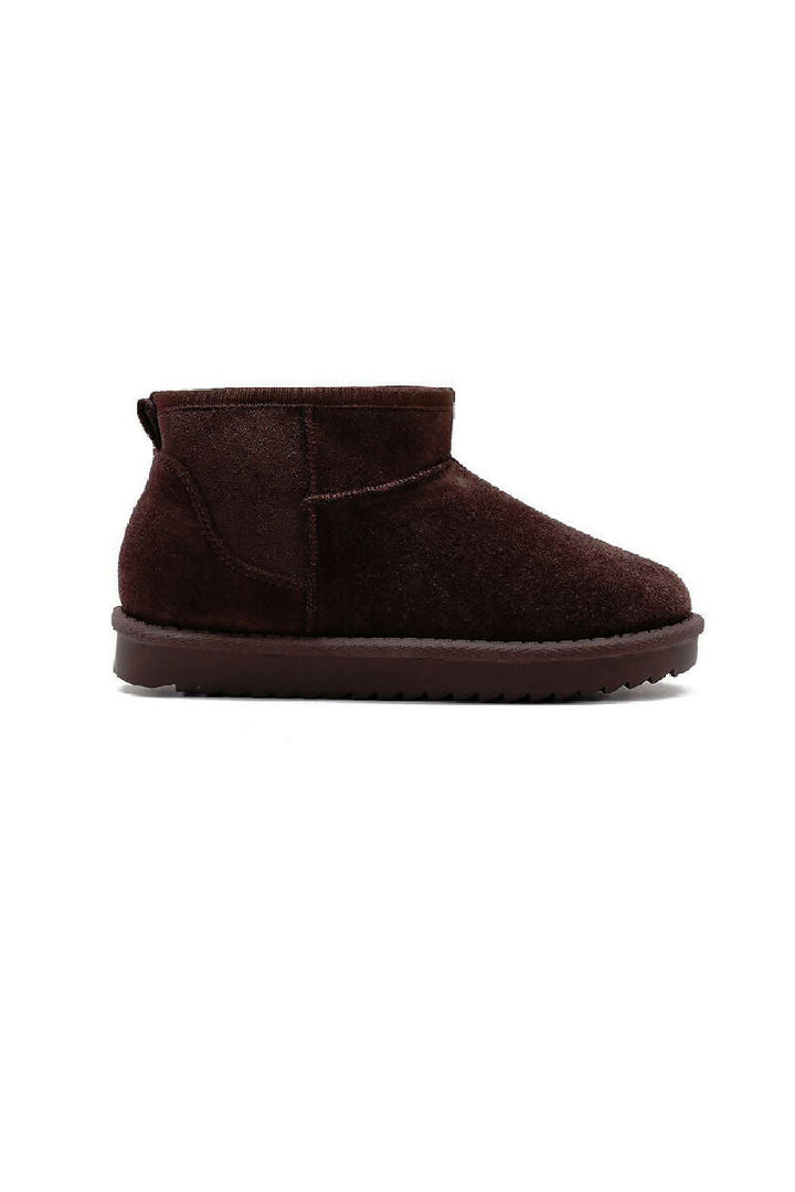 BROWN FAUX SUEDE ULTRA MINI COZY SNOW ANKLE BOOTS (PACK OF 12 PAIRS UK3-UK8) - jqwholesale.com