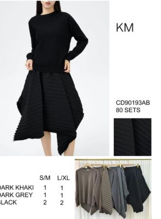 Two Piece Set Pleated Skirt Co-Ord Set (2p.pack)