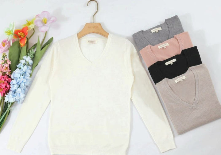 V Neck Long Sleeved Fine Knit (5p.pack)