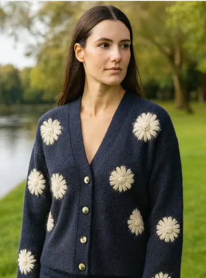 Strawberry 3d daisy knit Cardigan (4p.pack)
