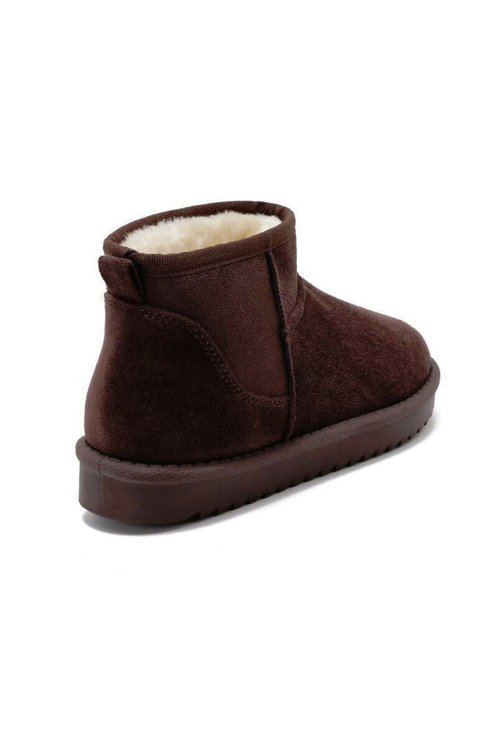 BROWN FAUX SUEDE ULTRA MINI COZY SNOW ANKLE BOOTS (PACK OF 12 PAIRS UK3-UK8) - jqwholesale.com