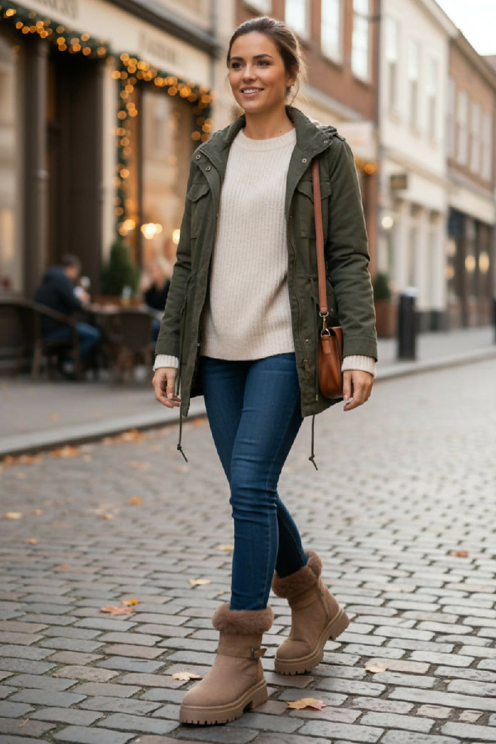 Camel Faux Fur Collar Buckle Ankle Boot (PACK OF 12 PAIRS UK3-UK8)