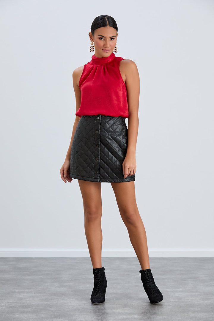 Halter Neck Red Satin Top - jqwholesale.com