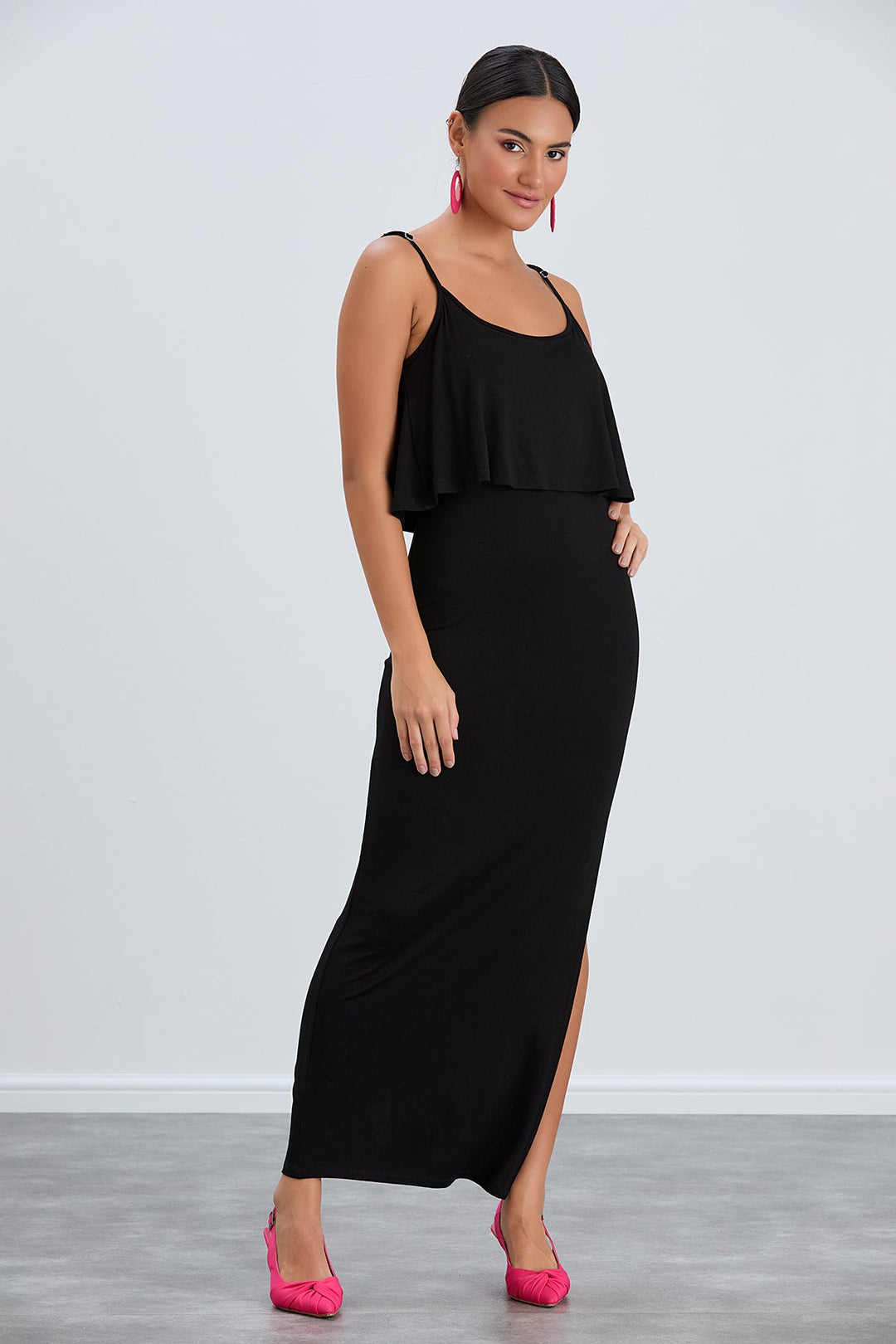 Sleek Black Bodycon Maxi Dress with Cami Straps - jqwholesale.com