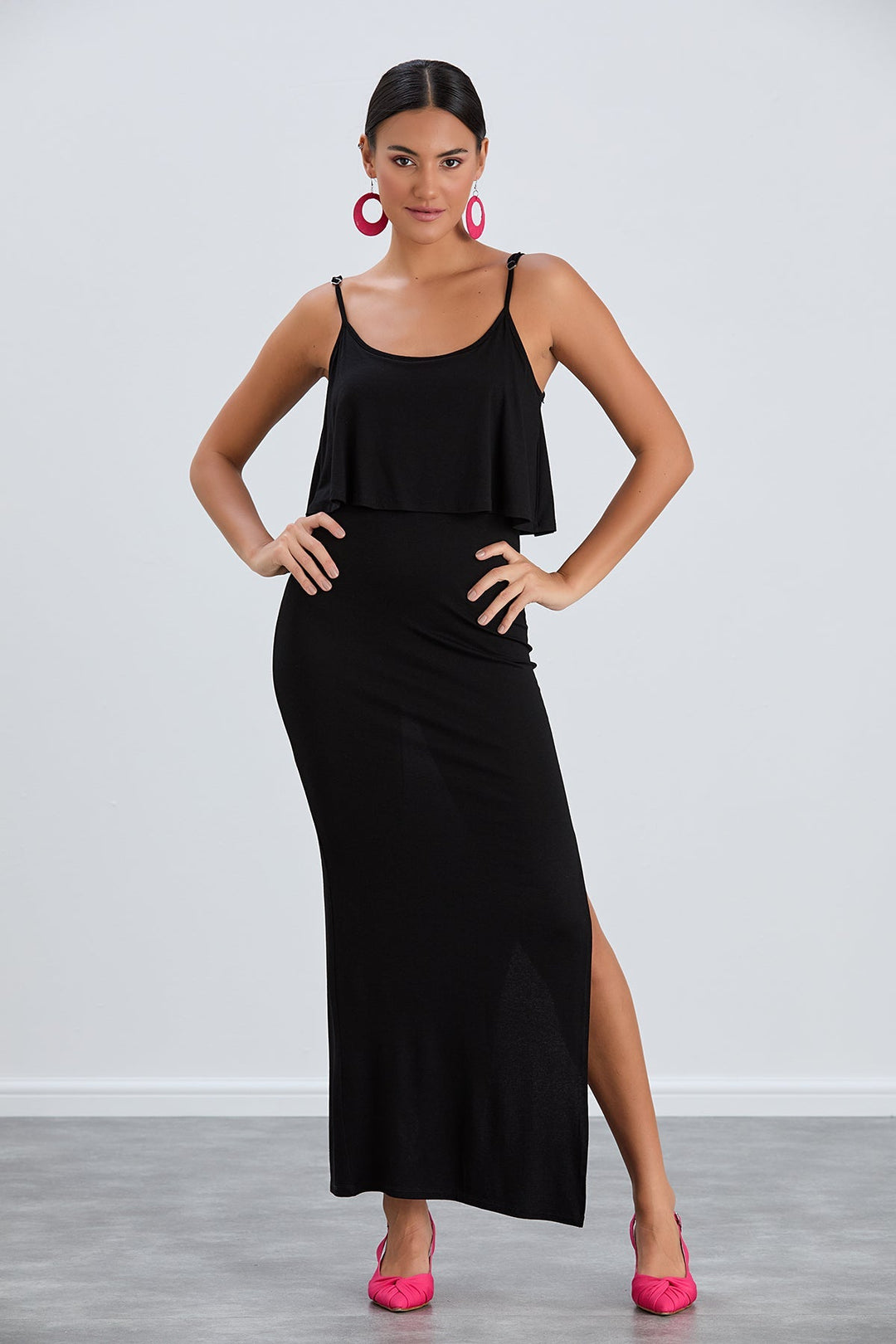 Sleek Black Bodycon Maxi Dress with Cami Straps - jqwholesale.com