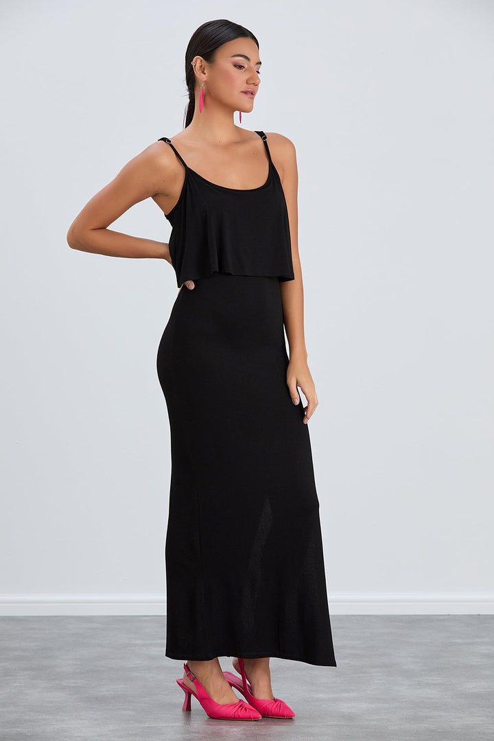 Sleek Black Bodycon Maxi Dress with Cami Straps - jqwholesale.com