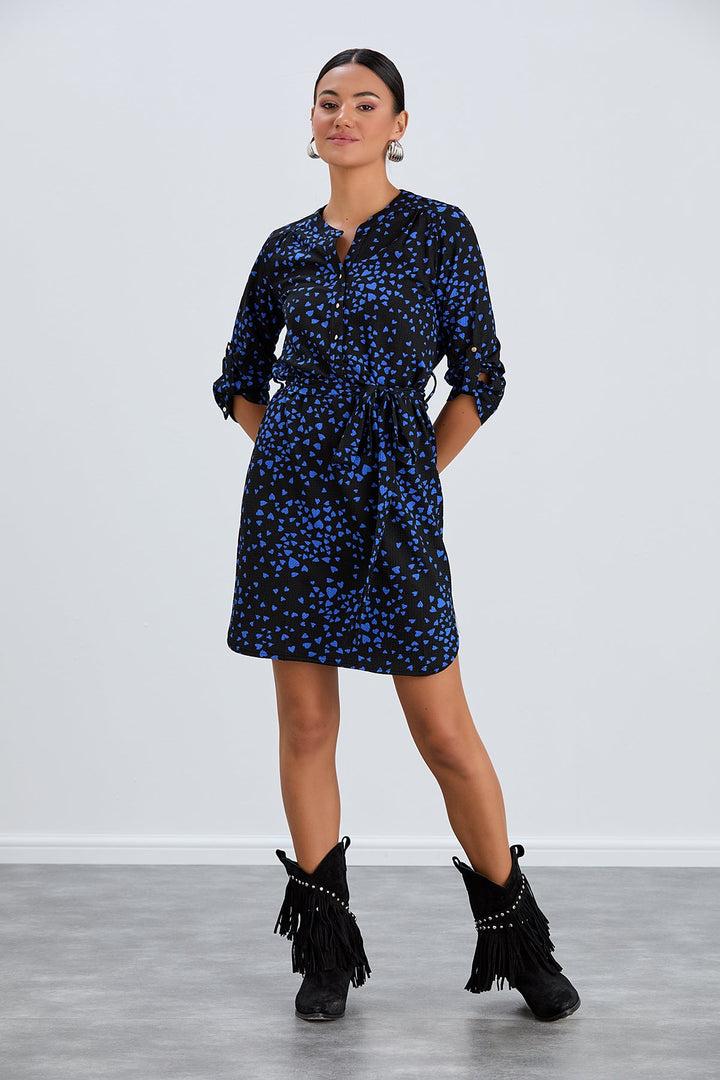 Shirt Mini Dress in Black/Blue heart print - jqwholesale.com