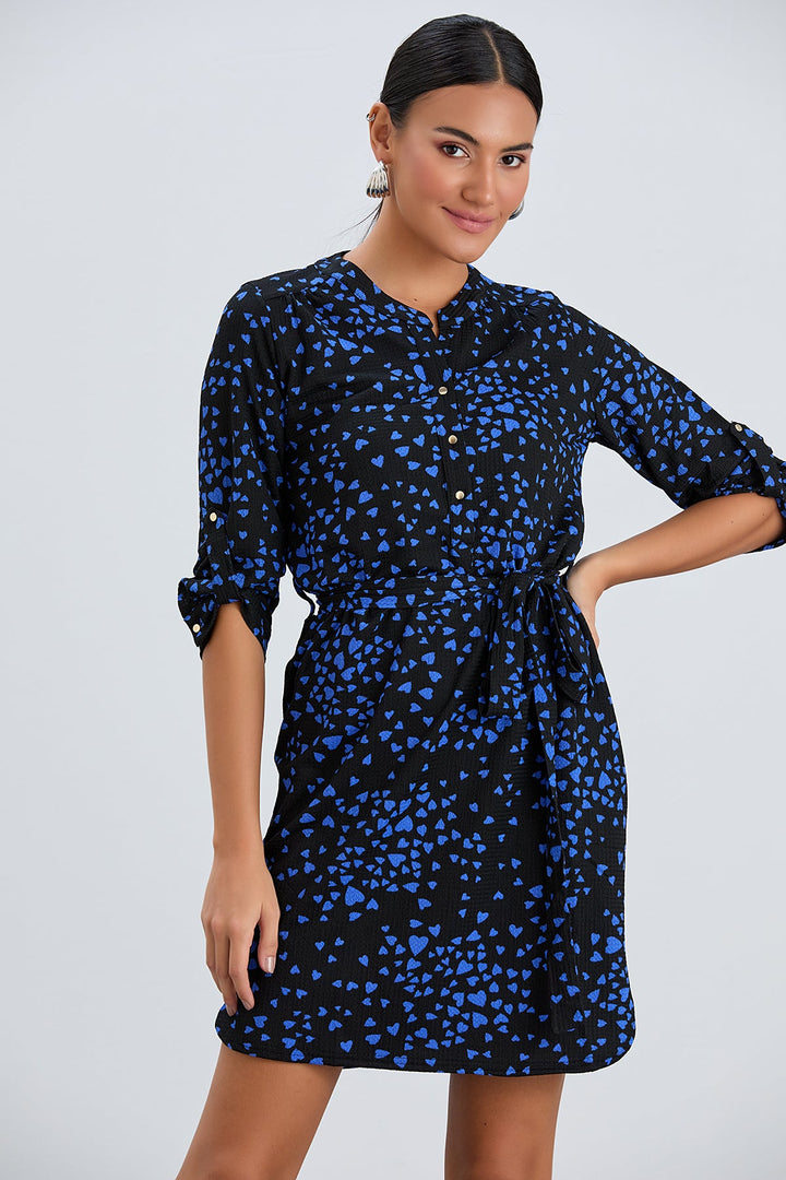 Shirt Mini Dress in Black/Blue heart print - jqwholesale.com