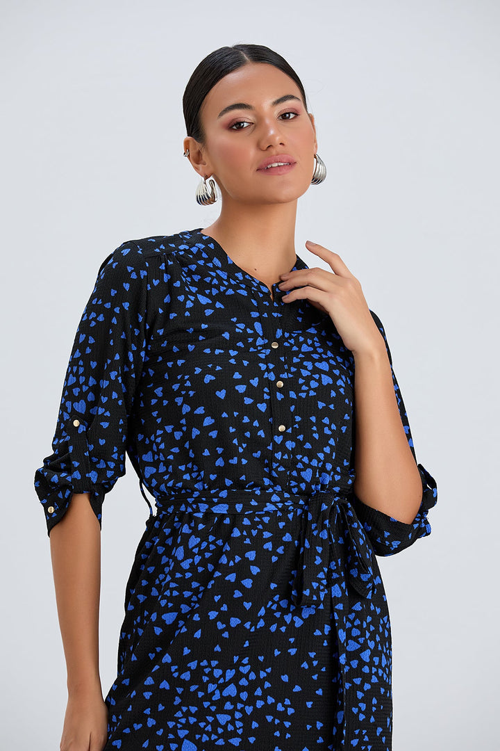 Shirt Mini Dress in Black/Blue heart print - jqwholesale.com