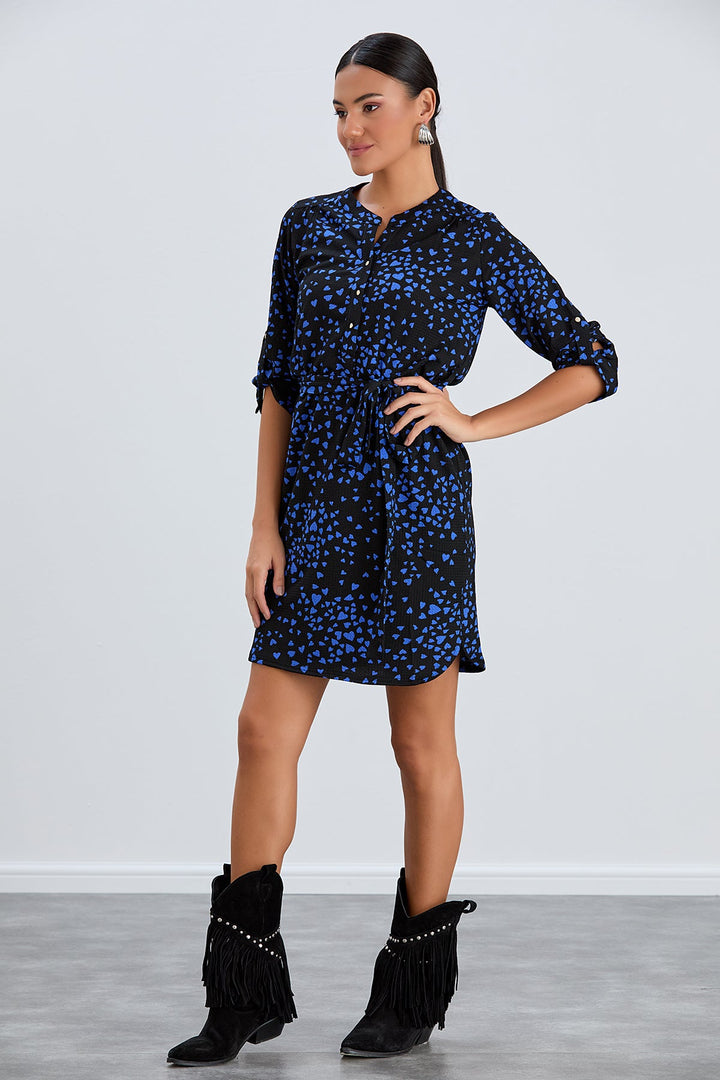 Shirt Mini Dress in Black/Blue heart print - jqwholesale.com