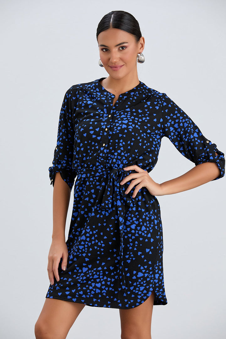 Shirt Mini Dress in Black/Blue heart print - jqwholesale.com