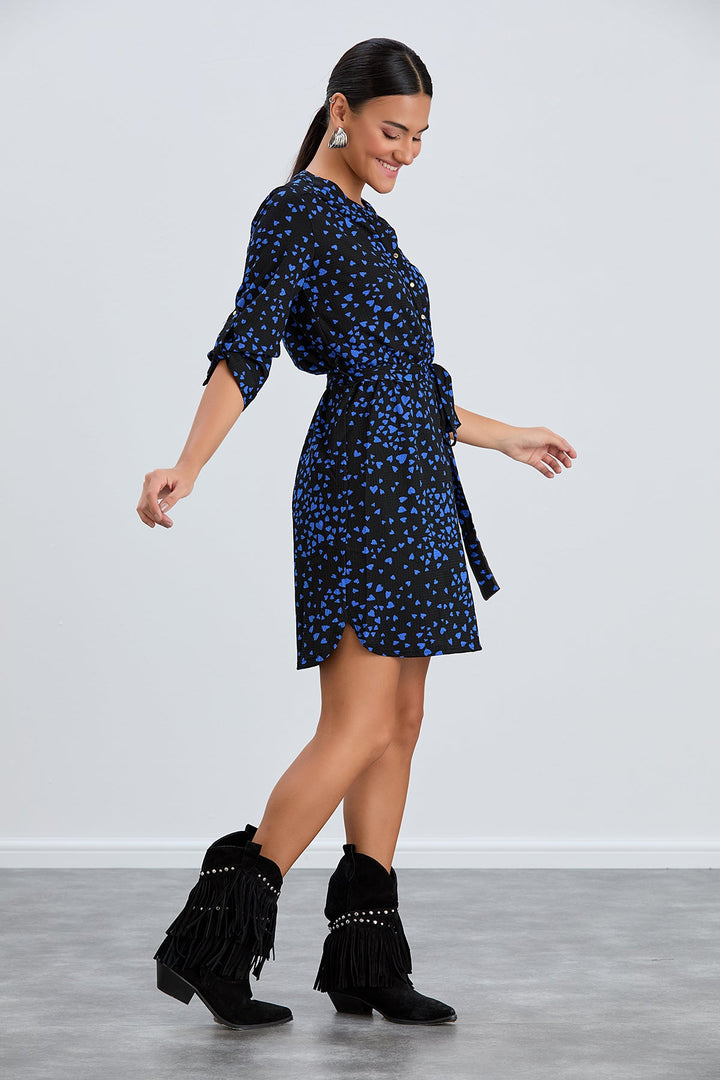Shirt Mini Dress in Black/Blue heart print - jqwholesale.com