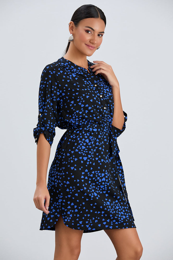 Shirt Mini Dress in Black/Blue heart print - jqwholesale.com