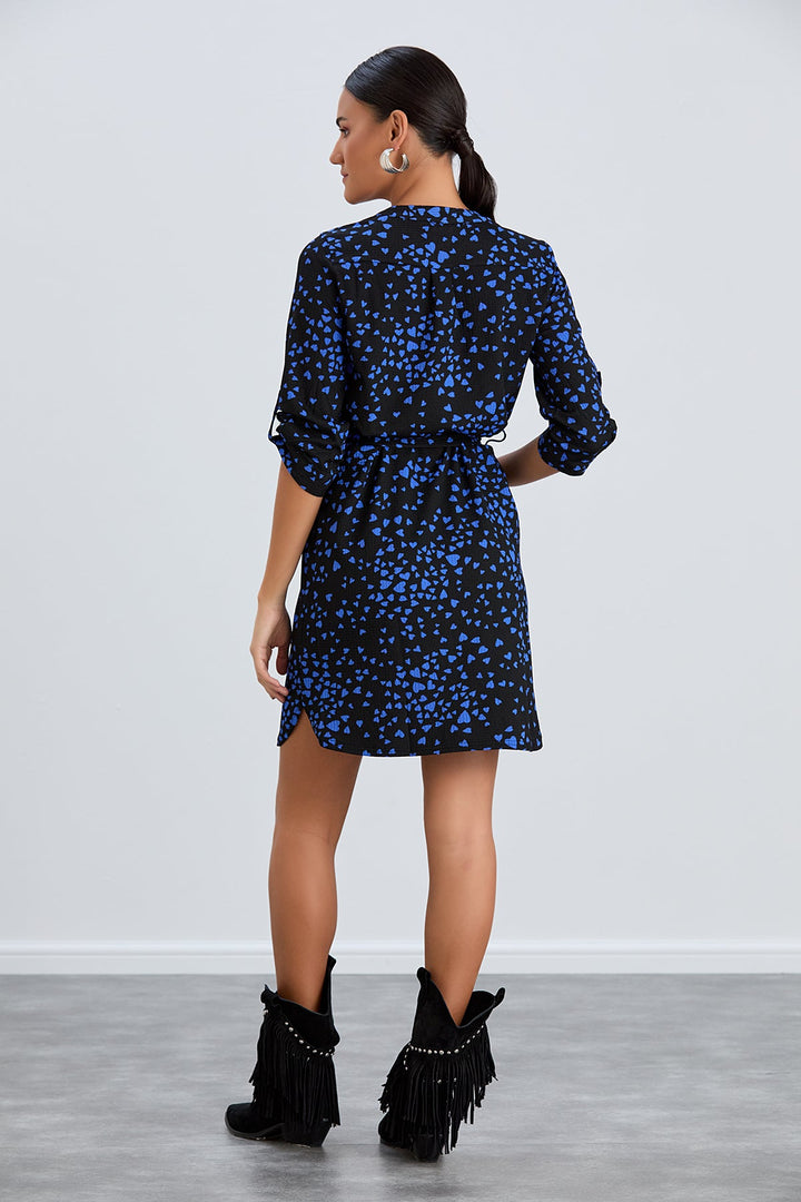 Shirt Mini Dress in Black/Blue heart print - jqwholesale.com