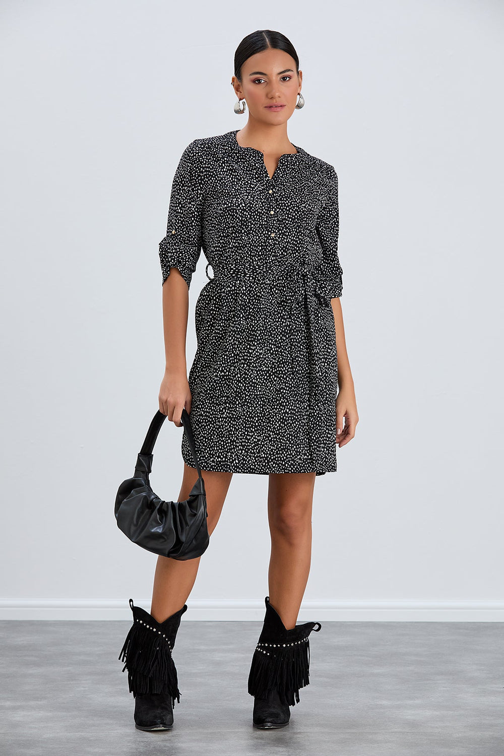 Shirt Mini Dress in Black/White Polka Dot print - jqwholesale.com