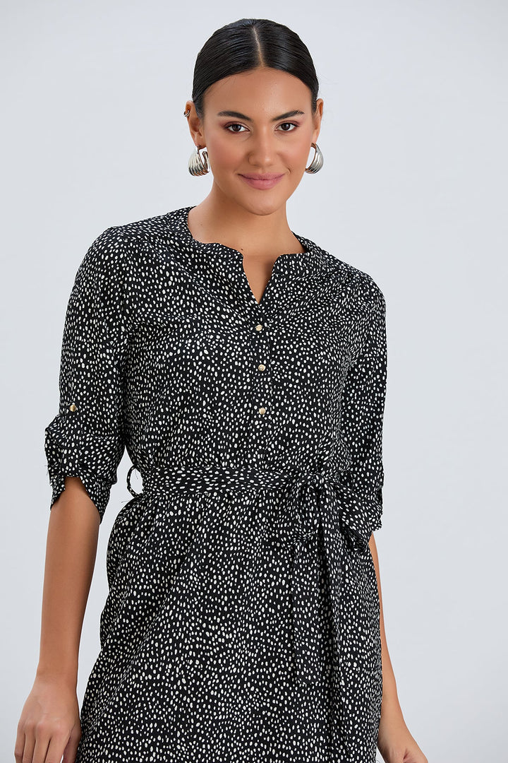 Shirt Mini Dress in Black/White Polka Dot print - jqwholesale.com