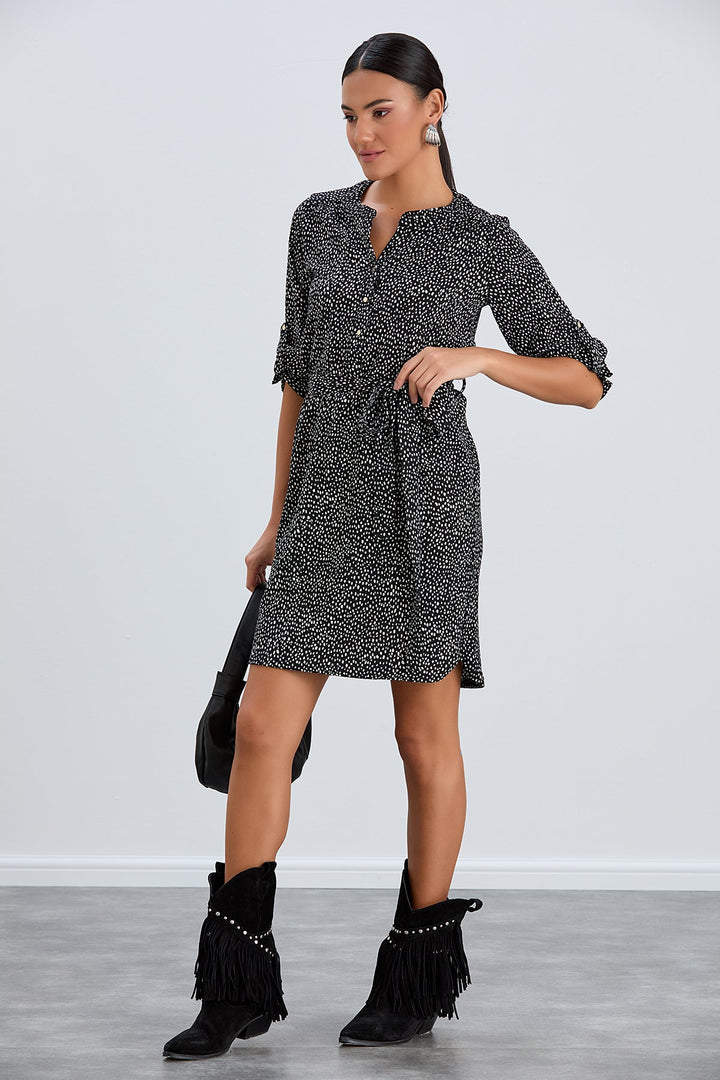 Shirt Mini Dress in Black/White Polka Dot print - jqwholesale.com