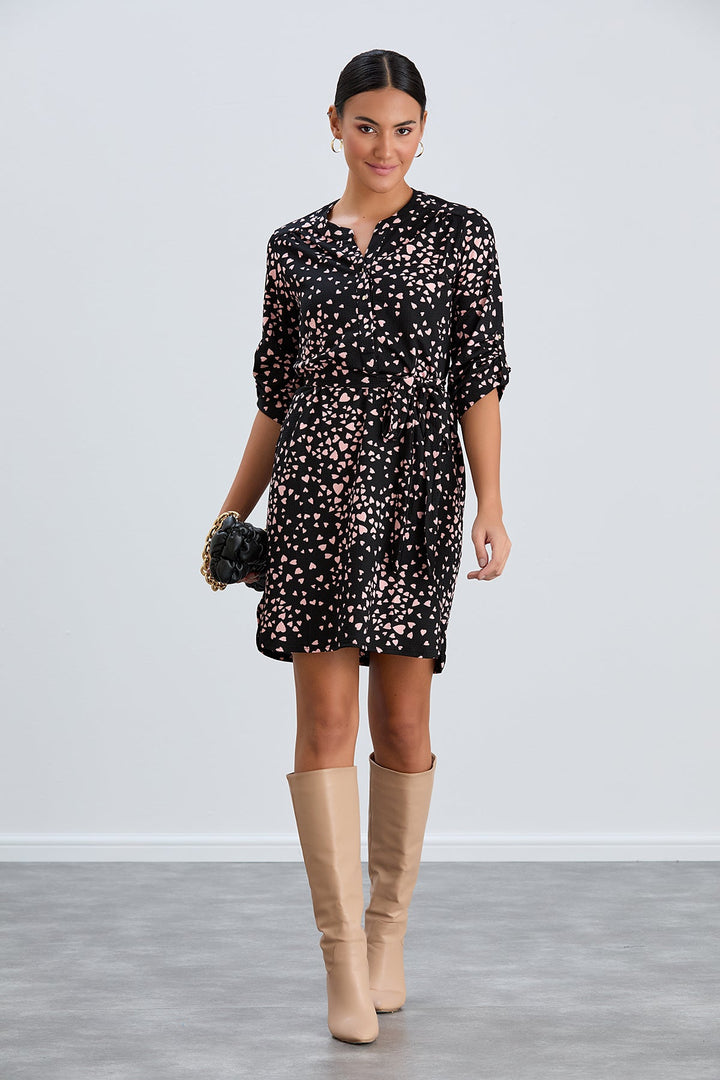 Shirt Mini Dress in Black/Pink heart print - jqwholesale.com