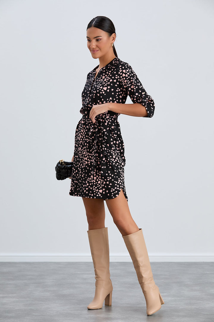 Shirt Mini Dress in Black/Pink heart print - jqwholesale.com