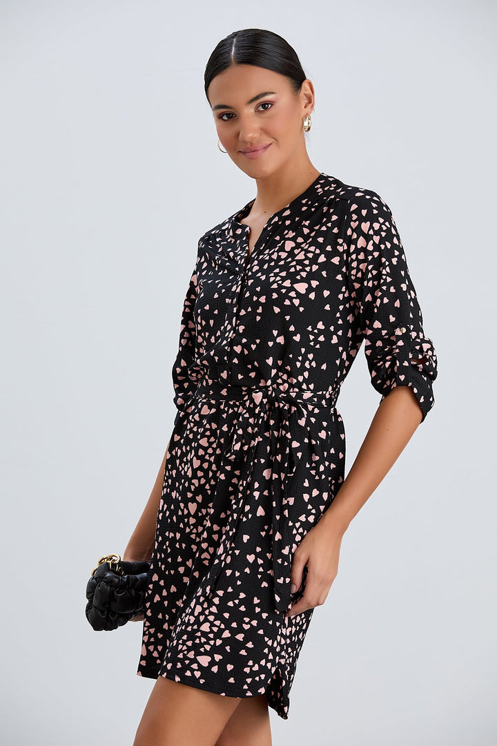 Shirt Mini Dress in Black/Pink heart print - jqwholesale.com