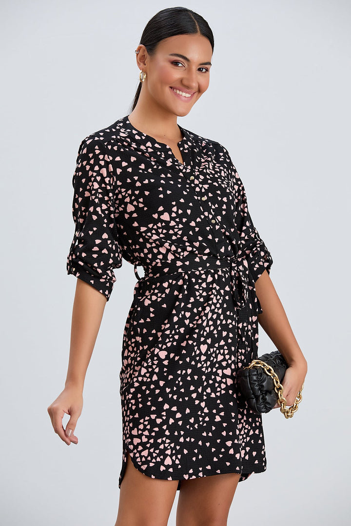 Shirt Mini Dress in Black/Pink heart print - jqwholesale.com