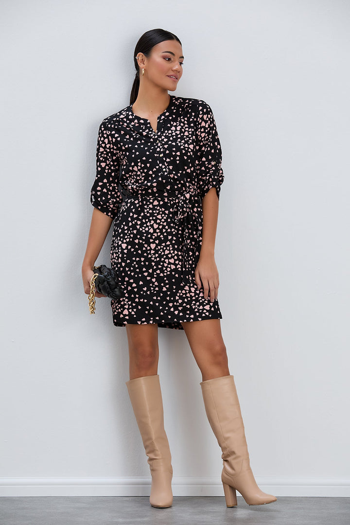 Shirt Mini Dress in Black/Pink heart print - jqwholesale.com