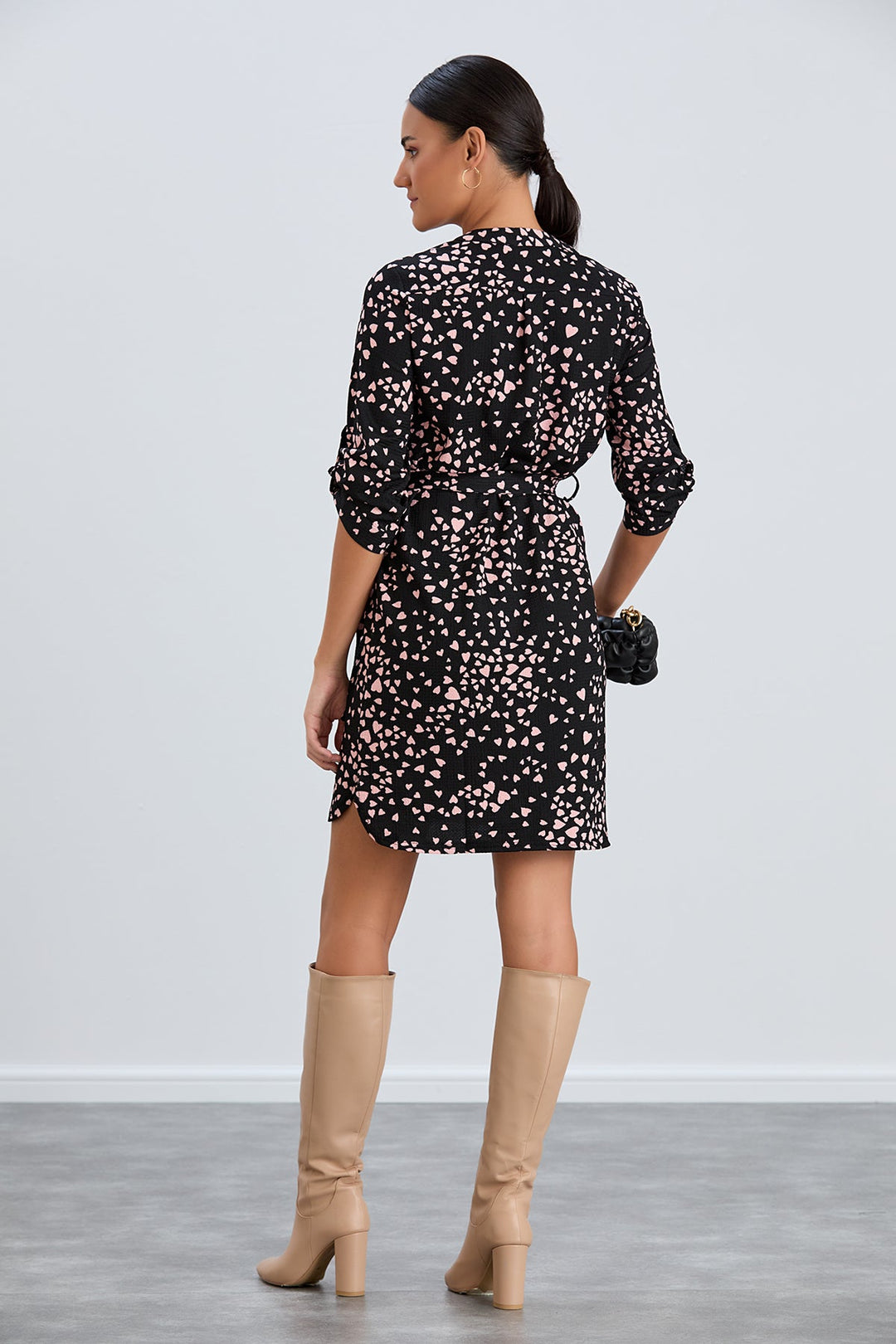 Shirt Mini Dress in Black/Pink heart print - jqwholesale.com