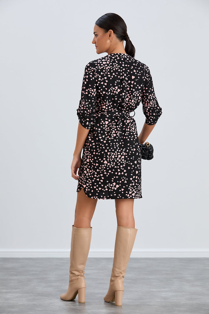 Shirt Mini Dress in Black/Pink heart print - jqwholesale.com